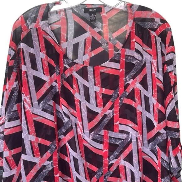 Alfani Geometric Top Pullover Layered Flowy Blouse w/ Attached Tank M Red Black - Picture 3 of 9